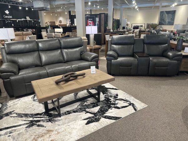 Synergy Leather Power Reclining Sofa and Loveseat with Console